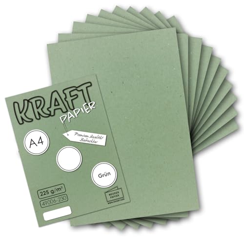 250x Vintage Kraftpapier in Grün - DIN A4 21 x 29,7 cm - 210 x 297 mm - 225 g/m² natur-grünes Recycling-Papier, ökologisch Bastel-Karton Einzel-Karte - UmWelt by GUSTAV NEUSER von NEUSER PAPIER