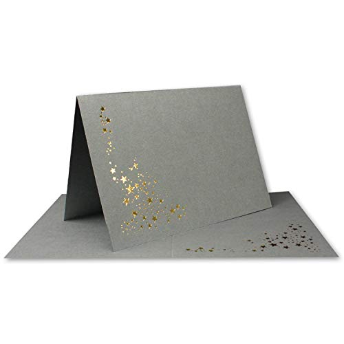 25x Faltkarten DIN A6 - Graphit (Grau) mit goldenen Metallic Sternen - 10,5 x 14,8 cm - Einladungskarten zu Weihnachten - Marke: FarbenFroh by GUSTAV NEUSER von NEUSER PAPIER