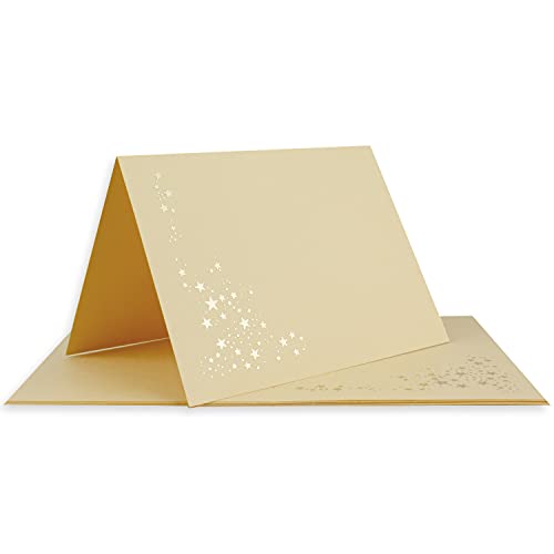 25x Faltkarten DIN A6 - Karamell (Braun) mit goldenen Metallic Sternen - 10,5 x 14,8 cm - Einladungskarten zu Weihnachten - Marke: FarbenFroh by GUSTAV NEUSER von NEUSER PAPIER