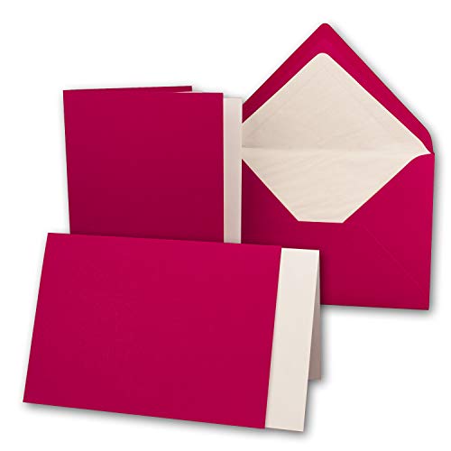 25x Karten-Set DIN B6-12 x 17 cm - 120 x 170 mm - Falt-Karten mit Brief-Umschlägen & Einlege-Blättern - Gerippte Struktur Oberfläche - Himbeer-Rot - Vintage Einladungskarten von NEUSER PAPIER
