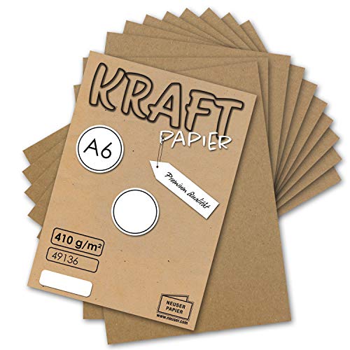 NEUSER PAPIER 25x Kraftpapier-Karten Bogen A6 in Braun - 105 x 148 mm - Blanko Vintage Einladungs-Karten Postkarten aus Natur-Karton - 410 g/m² - ohne Falz von NEUSER PAPIER