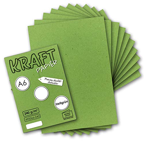 25x Kraftpapier hellgrün Bastel- Bogen A6-105 x 148mm - Bastelpapier, Tonpapier, Buntpapier, Fotokarton, Postkarten aus Natur-Karton - 225 g/m² von NEUSER PAPIER