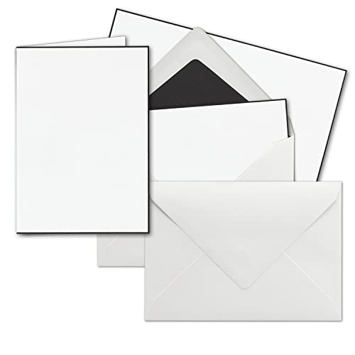 25x Trauerkarten Sets - DIN A6 Doppelkarten mit weißen Umschlägen DIN C6, schwarz gefüttert - Faltkarten mit handgemachtem schwarzen Rand von NEUSER PAPIER