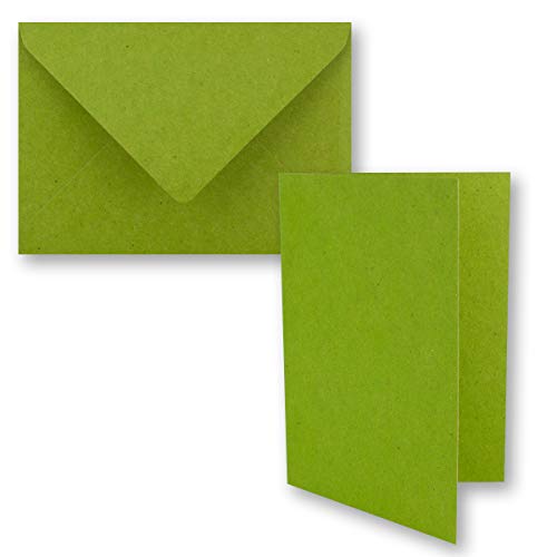 25x Vintage Kraftpapier Faltkarten SET - hellgrün (grün) - mit Umschlägen DIN B6-12 x 16,9 cm - blanko Recycling Klappkarten - GUSTAV NEUSER von NEUSER PAPIER