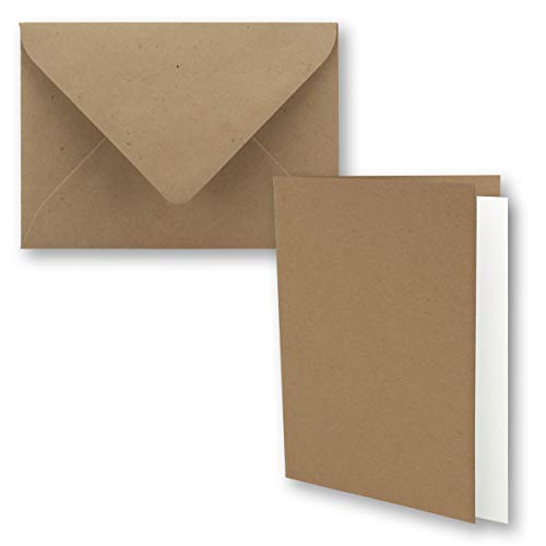 25x Vintage Kraftpapier Faltkarten SET - sandbraun (braun) - mit Umschlägen und Einlegern DIN B6-12 x 16,9 cm - blanko Recycling Klappkarten - GUSTAV NEUSER von NEUSER PAPIER