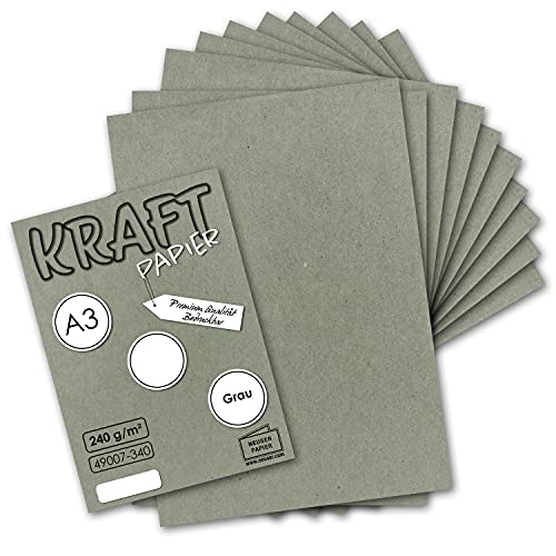 25x Vintage Kraftpapier in Grau - DIN A3-29,7 x 42 cm - 240g - natur Recyclingkarton - nachhaltig ökologisch Bastelkarton Einzelkarte - UmWelt by GUSTAV NEUSER von NEUSER PAPIER