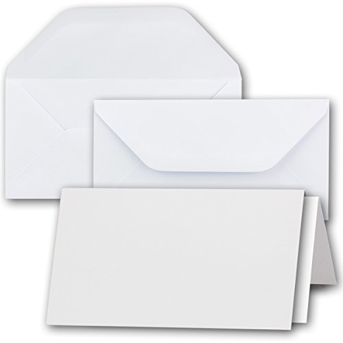 25x weißes DIN Lang Falt-Karten-Set mit Leinen-Prägung - 10 x 21 cm - mit Brief-Umschlägen & Einlege-Blätter - Komplettpaket inklusive hochwertiger Box - von GUSTAV NEUSER von NEUSER PAPIER