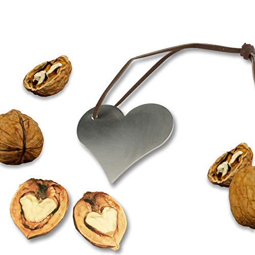 2x Echter Edelstahl-Nussknacker Form Herz inklusive Lederband - 5,2 x 5,9 cm - Cellophaniert ideal als Anhänger oder kleines Geschenk von NEUSER PAPIER