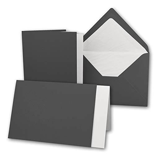 300x Karten-Set DIN B6-12 x 17 cm - 120 x 170 mm - Falt-Karten mit Brief-Umschlägen & Einlege-Blättern - Gerippte Struktur Oberfläche - Granit-Grau Dunkel-Grau - Vintage Einladungskarten von NEUSER PAPIER