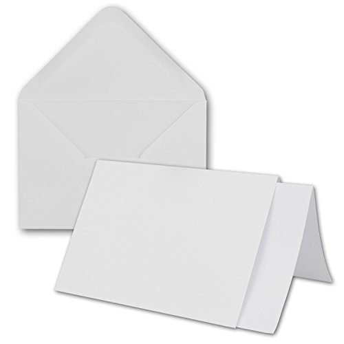 300x weißes DIN A6 Faltkartenset mit Leinenprägung - 10,4 x 14,8 cm - mit Briefumschlägen & Einlegeblätter - Einladungskarten Bastelset mit Leinen Oberfläche - von Gustav NEUSER von NEUSER PAPIER