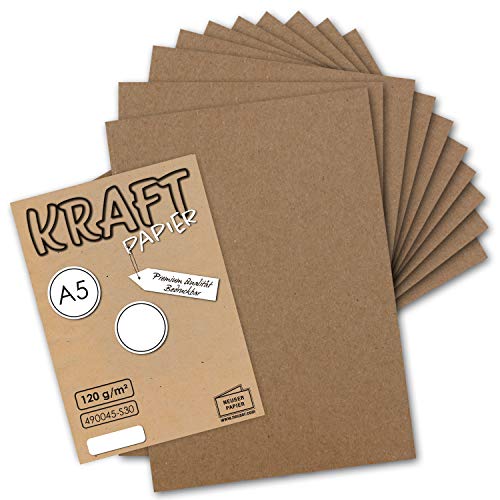 50 Blatt - Vintage Kraftpapier DIN A5 120 g/m² braunes Recycling-Papier - 21 x 14,8 cm - ökologische Brief-Bogen - Briefpapier - NEUSER PAPIER von NEUSER PAPIER