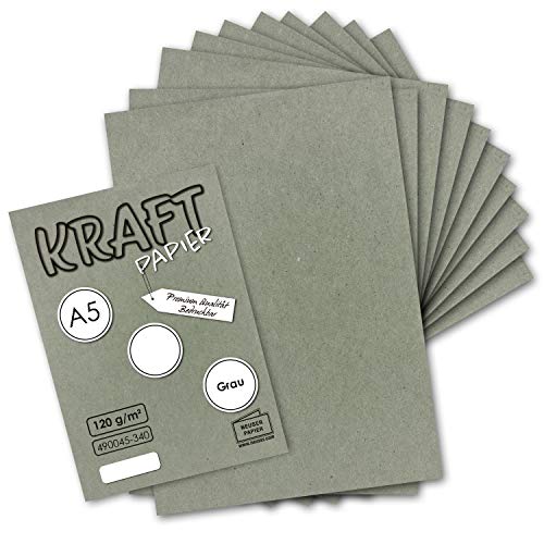 50 Blatt - Vintage Kraftpapier in Grau DIN A5 120 g/m² graues Recycling-Papier - 21 x 14,8 cm - ökologische Brief-Bogen - Briefpapier - NEUSER PAPIER von NEUSER PAPIER