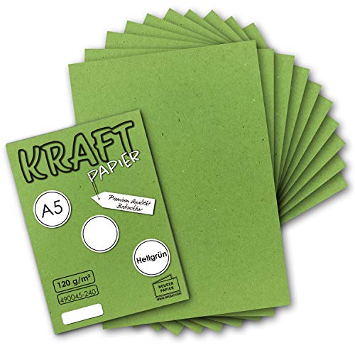 50 Blatt - Vintage Kraftpapier in Hellgrün DIN A5 120 g/m² Hellgrünes Recycling-Papier - 21 x 14,8 cm - ökologische Brief-Bogen - Briefpapier - NEUSER PAPIER von NEUSER PAPIER