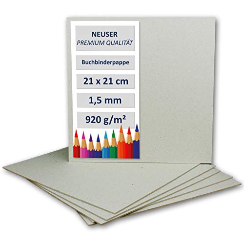 NEUSER PAPIER 50 Stück Buchbinderpappe Quadratisch - Stärke 1,5 mm (0,15 cm) - Grammatur: 920 g/m² - Format: 21 x 21 cm - Farbe: Grau-Braun von NEUSER PAPIER