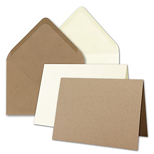 50x Faltkarten-Set inklusive Briefumschläge größer als DIN B6 - Übergröße - Creme und Kraftpapier Braun - Klappkarten mit Umschlägen 50x Faltkarten-Set inklusive Briefumschläge größer als DIN B6 - Übergröße - Creme und Kraftpapier Braun - Klappkarten mit Umschlägen von NEUSER PAPIER