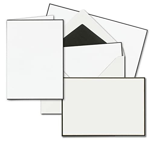 50x Trauerkarten Sets - DIN A6 Doppelkarten mit gefütterten Umschlägen C6 - beides mit handgemachter schwarzer Rand - Faltkarten von NEUSER PAPIER