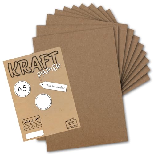 50x Vintage Kraftpapier - DIN A5-21 x 14,8 cm - nachhaltiges natur-braunes Recycling-Papier, ökologisch Bastel-Karton Einzel-Karte - NEUSER PAPIER von NEUSER PAPIER