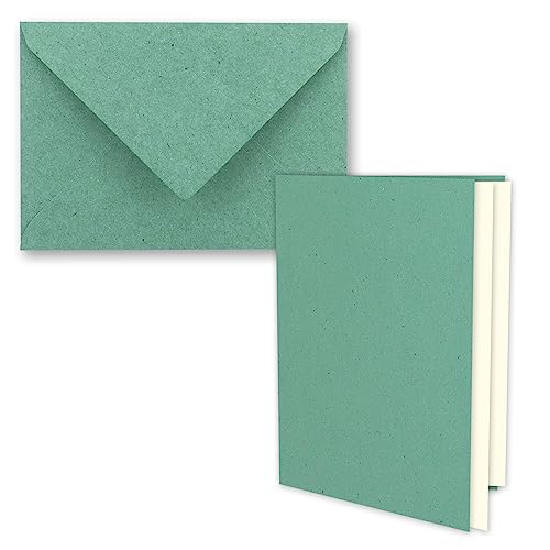 50x Vintage Kraftpapier Faltkarten SET - Eukalyptus (grün) - mit Umschlägen und Einlegern DIN B6-12 x 16,9 cm - blanko Recycling Klappkarten - GUSTAV NEUSER von NEUSER PAPIER