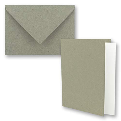 50x Vintage Kraftpapier Faltkarten SET - hellgrau (grau) - mit Umschlägen und Einlegern DIN B6-12 x 16,9 cm - blanko Recycling Klappkarten - GUSTAV NEUSER von NEUSER PAPIER