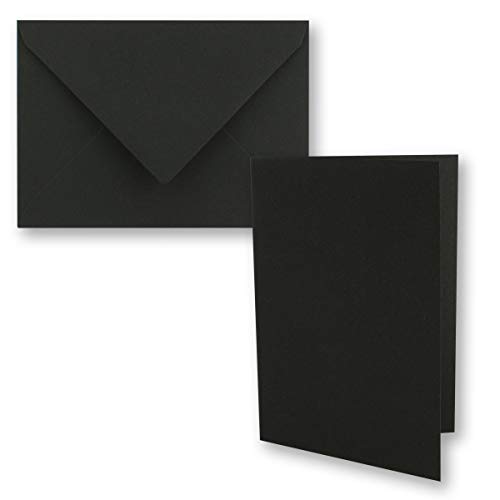 50x Vintage Kraftpapier Faltkarten SET - schwarz - mit Umschlägen DIN B6 - 12 x 16,9 cm - blanko Recycling Klappkarten - GUSTAV NEUSER von NEUSER PAPIER