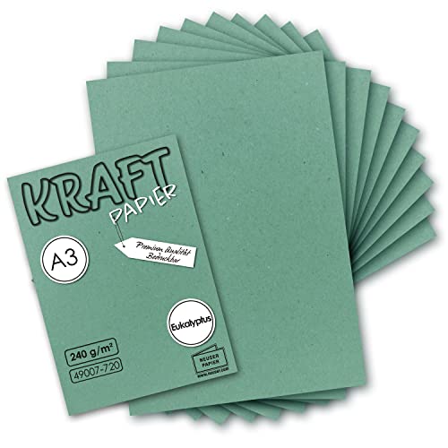 50x Vintage Kraftpapier in Eukalyptus-Grün - DIN A3-29,7 x 42 cm - 240g - natur Recycling-Karton - nachhaltig ökologisch Bastel-Karton Einzel-Karte - UmWelt by GUSTAV NEUSER von NEUSER PAPIER