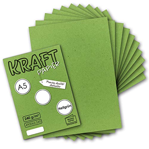 50x Vintage Kraftpapier in Hellgrün - DIN A5-21 x 14,8 cm - nachhaltiges natur-Hellgrünes Recycling-Papier, ökologisch Bastel-Karton Einzel-Karte - NEUSER PAPIER von NEUSER PAPIER