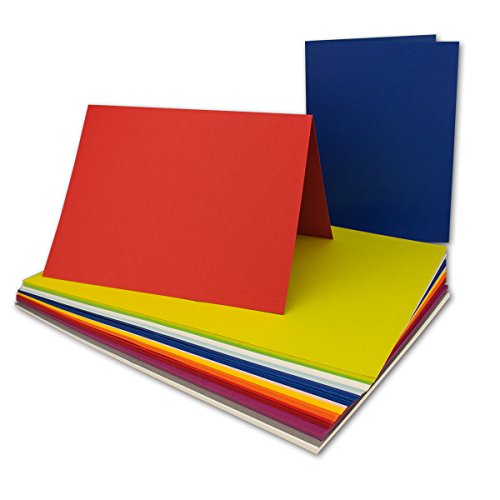 50x farbige Faltkarten farbig gemischt - ca. DIN B6 - 11,4 x 17 cm - Farben-Mix - Verschiedene Ausführungen - GUSTAV NEUSER von NEUSER PAPIER