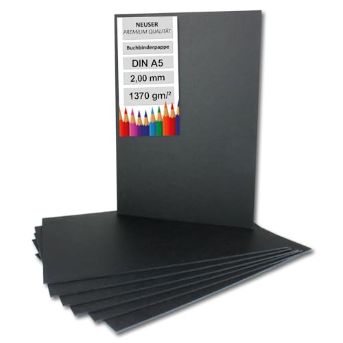 5x Buchbinderpappe DIN A5 in Schwarz, Stärke: 2,0 mm, Grammatur: 1.340 g/m² von NEUSER PAPIER