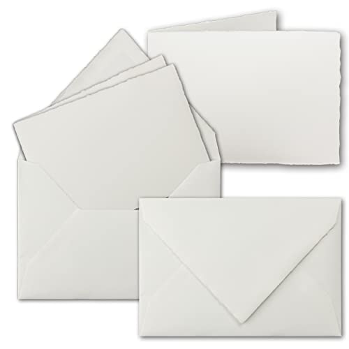 5x DIN A5 Faltkartenset aus echtem Büttenpapier - Doppelkarten querdoppelt mit DIN C5 Briefumschläge gefüttert - Naturweiß von NEUSER PAPIER