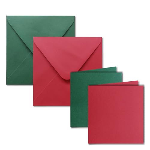 70x quadratisches Falt-Karten Set inklusive Brief-Umschläge - Blanko Einladungskarten in Rot und Grün - 135 x 135 mm (13,5 x 13,5 cm) Klappkarten von NEUSER PAPIER