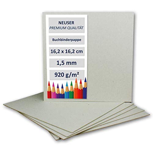 NEUSER PAPIER 75 Stück Buchbinderpappe Quadratisch - Stärke 1,5 mm (0,15 cm) - Grammatur: 920 g/m² - Format: 16,2 x 16,2 cm - Farbe: Grau-Braun von NEUSER PAPIER