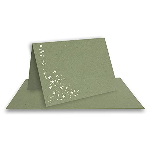75x Faltkarten DIN A6 - Kraftpapier Grün mit goldenen Metallic Sternen - 10,5 x 14,8 cm - Einladungskarten zu Weihnachten - Marke: FarbenFroh by GUSTAV NEUSER von NEUSER PAPIER