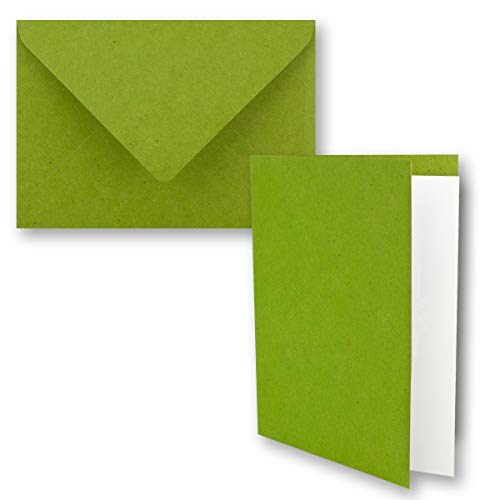 75x Vintage Kraftpapier Faltkarten SET - hellgrün (grün) - mit Umschlägen und Einlegern DIN B6-12 x 16,9 cm - blanko Recycling Klappkarten - GUSTAV NEUSER von NEUSER PAPIER