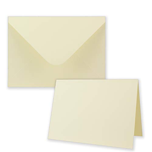 80x Faltkarten-Set inklusive Briefumschläge größer als DIN B6 - Übergröße - Blanko Einladungs-Karten in Creme mit Struktur-Prägung - Klappkarten mit geprägtem Muster von NEUSER PAPIER