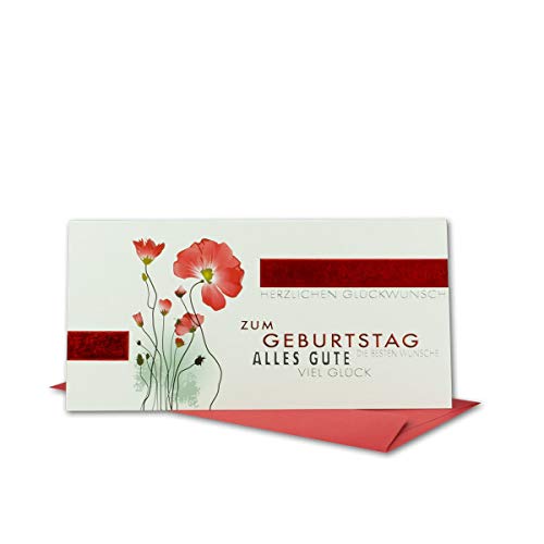 Geburtstagskarten Set 30 Stück mit Umschlag Rot DIN Lang - Motiv Mohnblume Rot - Hochwertige Rotfolienprägung - Glückwunschkarte Geburtstag Klappkarte Geburtstagskarten Set 30 Stück mit Umschlag Rot DIN Lang - Motiv Mohnblume Rot - Hochwertige Rotfolienprägung - Glückwunschkarte Geburtstag Klappkarte von NEUSER PAPIER