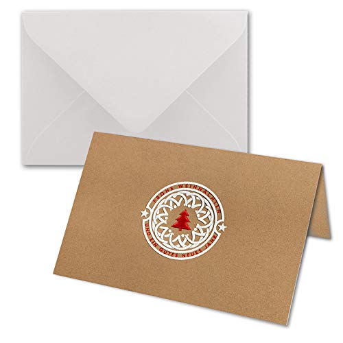 NEUSER PAPIER 10 Sets Weihnachtskarten DIN B6 ÖKO-Doppelkarten mit hochwertiger Blind- und Folienprägung - Roter Tannenbaum - Inklusive Umschläge in Weiß - Format 17,0 x 11,5 cm B6 von NEUSER PAPIER