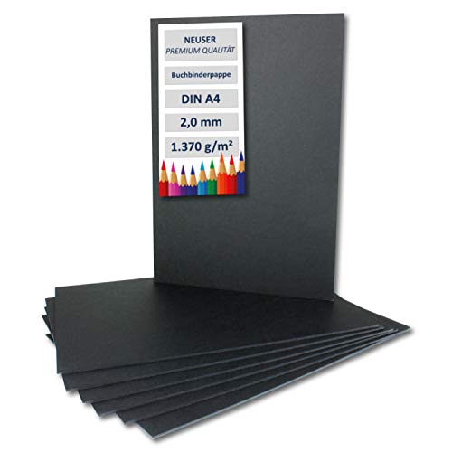 NEUSER PAPIER 150x Buchbinderpappe DIN A4 in Schwarz, Stärke: 2,0 mm, Grammatur: 1.340 g/m² von NEUSER PAPIER