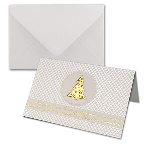 NEUSER PAPIER 25 Sets Weihnachtskarten DIN B6 ÖKO-Doppelkarten mit hochwertiger Blind- und Folienprägung - Goldener Weihnachtsbaum - Inklusive Umschläge in Weiß - Format 17,0 x 11,5 cm B6 von NEUSER PAPIER