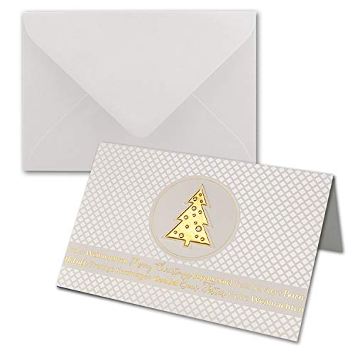 NEUSER PAPIER 50 Sets Weihnachtskarten DIN B6 ÖKO-Doppelkarten mit hochwertiger Blind- und Folienprägung - Goldener Weihnachtsbaum - Inklusive Umschläge in Weiß - Format 17,0 x 11,5 cm B6 von NEUSER PAPIER