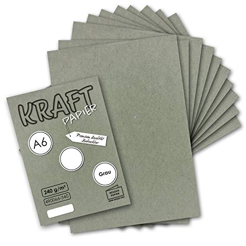 50x Kraftpapier grau Bastel- Bogen A6-105 x 148mm - Bastelpapier, Tonpapier, Buntpapier, Fotokarton, Postkarten aus Natur-Karton - 240 g/m² von NEUSER PAPIER