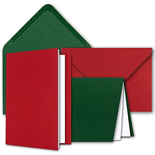 NEUSER PAPIER Kartenpaket DIN A6 + C6 in Rot und Grün - 50 Doppelkarten und 50 Briefumschläge - Mit 50 Einlege-Faltblättern - Karten mit Strukturprägung inklusive Geschenkschachtel von NEUSER PAPIER