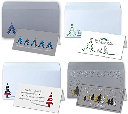 Weihnachtskarten - 100er Set mit Umschlägen- DIN Lang - Klappkarten für Weihnachtsgrüße - 100 Stück - Frohe Weihnachten von NEUSER PAPIER