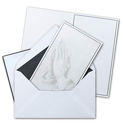15x Trauerkarten-Set Motiv Betende Hände - Doppelkarten mit Briefumschlägen - Größe: 11,4 x 19,5 cm - 180 g/m² - Trauer-Anzeigen, Kondolenz-Karten von NEUSER Trauerpapier