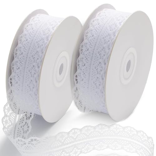 Spitzenband Weiß Vintage 30 mm Breit, 2 Rolls 45 Meter Weiss Spitzenbordüre zum Nähen Dekoband Spitze Bände für Hochzeit Tischdeko Basteln Geschenkband Kraftpapier von NEUSID