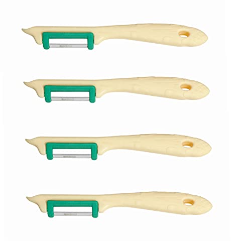 NEUSTANLO | Sparschäler im Spargel Look | farblich sortiert | 4er Pack | Edelstahl | für Links- und Rechtshänder | Made in Solingen | ideal auch als Spargelschäler von NEUSTANLO