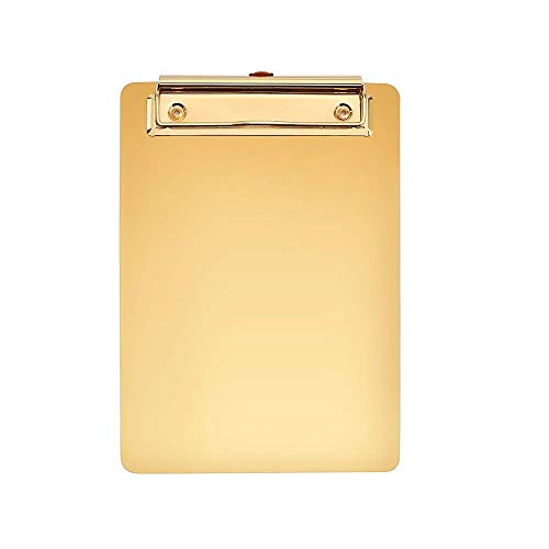 Newbeer A5-Klemmbrett, Edelstahl, Metall, Schreibblock, für Speisenkarten, Büro-Organizer mit Loch zum Aufhängen, 250 x 180 mm, 440 g, goldfarben A4 gold von NEWBEER