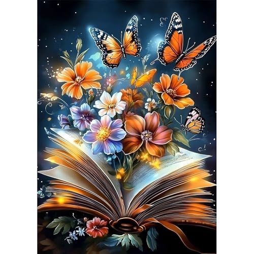 NEWENMO 5D Bücher und Blumen Diamond Painting Full Drill,Diamant Painting Bilder Erwachsene 30x40cm,Diamant Malerei Erwachsene Set,Diamond-Painting Set,für Schlafzimmer,House Wall,Büro Dekoration von NEWENMO