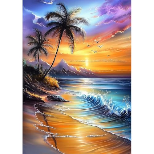 NEWENMO 5D Bunter Sonnenuntergang Diamond Painting Full Drill,DIY Palmen Diamant Painting Bilder Erwachsene 30x40cm,Meereswelle Diamant Malerei Kit Complete,für Schlafzimmer,House,Büro Dekoration NEWENMO 5D Bunter Sonnenuntergang Diamond Painting Full Drill,DIY Palmen Diamant Painting Bilder Erwachsene 30x40cm,Meereswelle Diamant Malerei Kit Complete,für Schlafzimmer,House,Büro Dekoration von NEWENMO