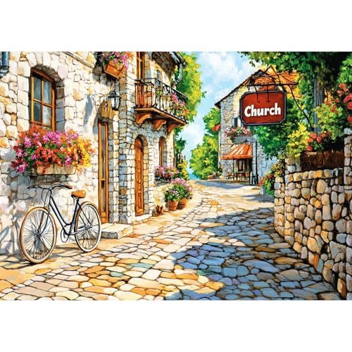 NEWENMO 5D Europäisches Retrodorf Diamond Painting Full Drill,DIY Schöne Blumen Diamant Painting Bilder Erwachsene 30x40cm,Retro Diamant Malerei Kit Complete,für Schlafzimmer House Büro Dekoration von NEWENMO