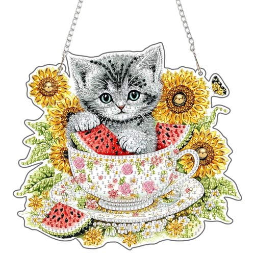 NEWENMO 5D Kätzchen Diamond Painting Anhänger Set,DIY Diamond Painting Fensterbilder Anhänger,Sonnenblume Diamant Crystal Art Kits mit Kette,für Fenster,Wände,Türöffnungen und Gartendekoration NEWENMO 5D Kätzchen Diamond Painting Anhänger Set,DIY Diamond Painting Fensterbilder Anhänger,Sonnenblume Diamant Crystal Art Kits mit Kette,für Fenster,Wände,Türöffnungen und Gartendekoration von NEWENMO